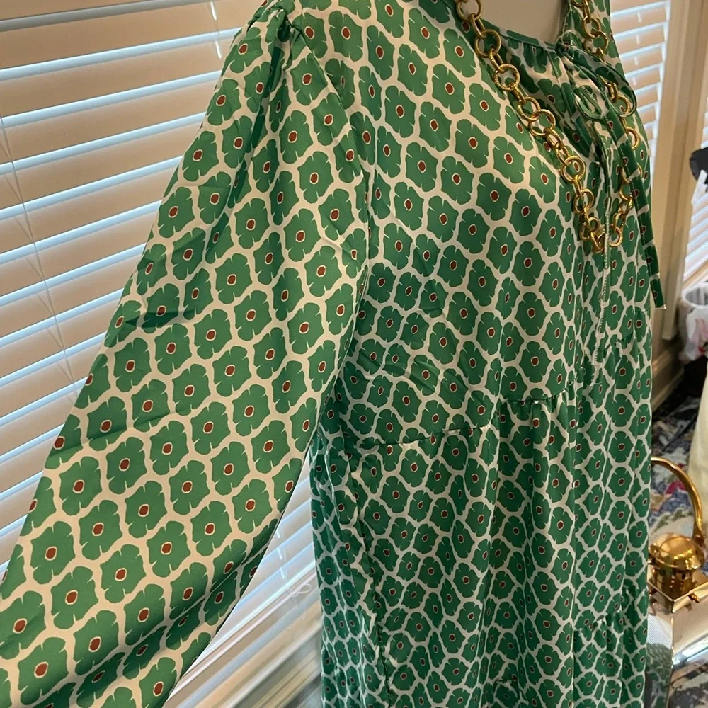 Green Lantern Sleeve Printing Long boho Dress - Picture 5 of 11